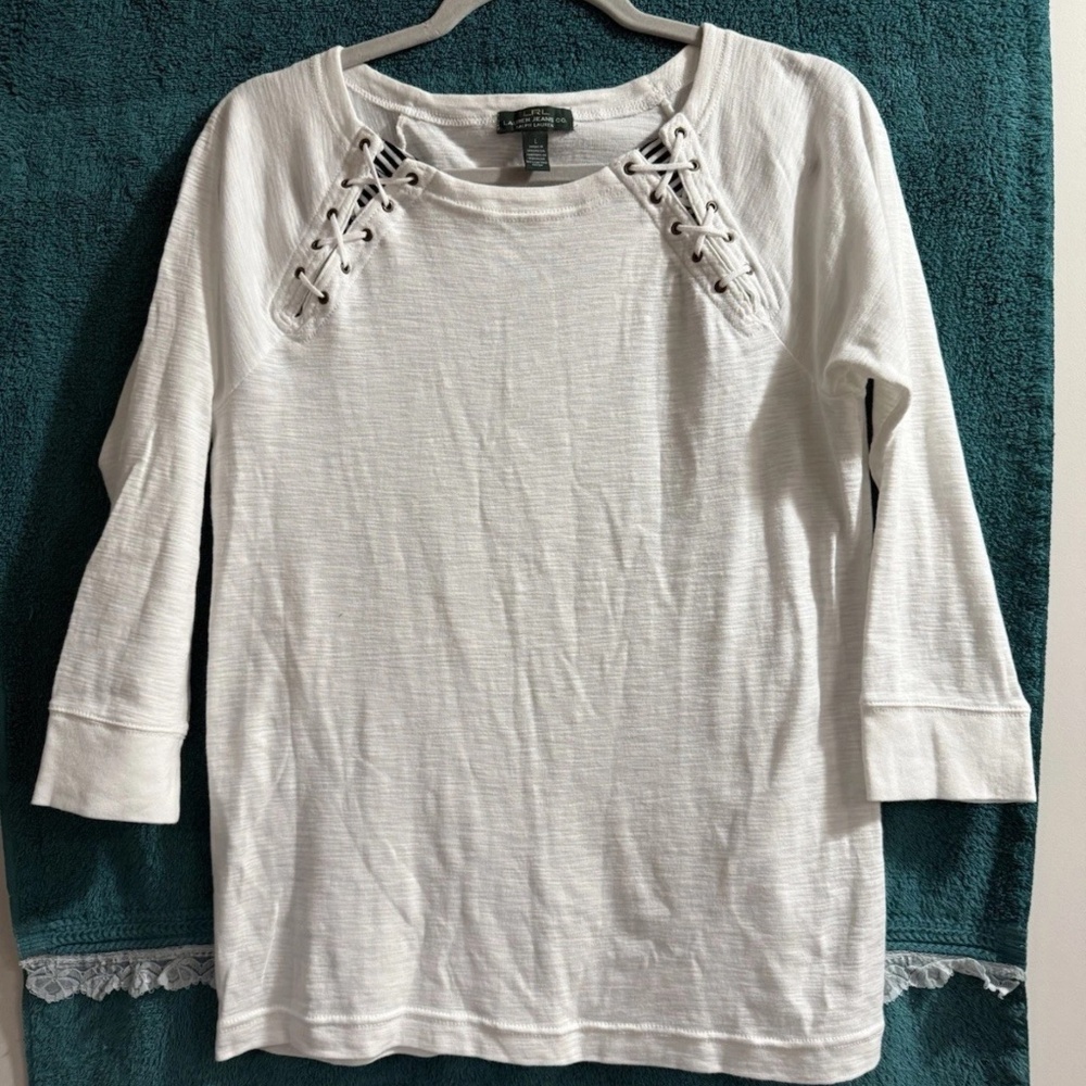 Lauren Jeans Co. Ralph Lauren 3/4 Sleeve White Nautical Shirt Size L